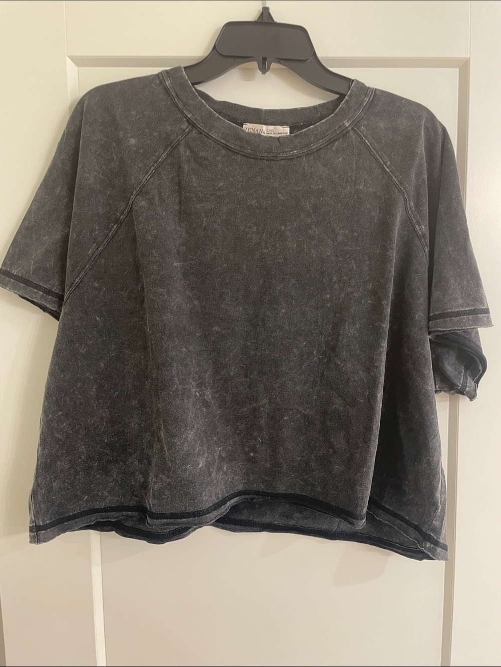 Zenana Outfitters Washed Black Boxy Short Sleeve Crop Top